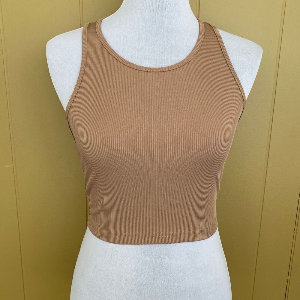 SHEIN women S scoopneck ribbed crop tank top tan